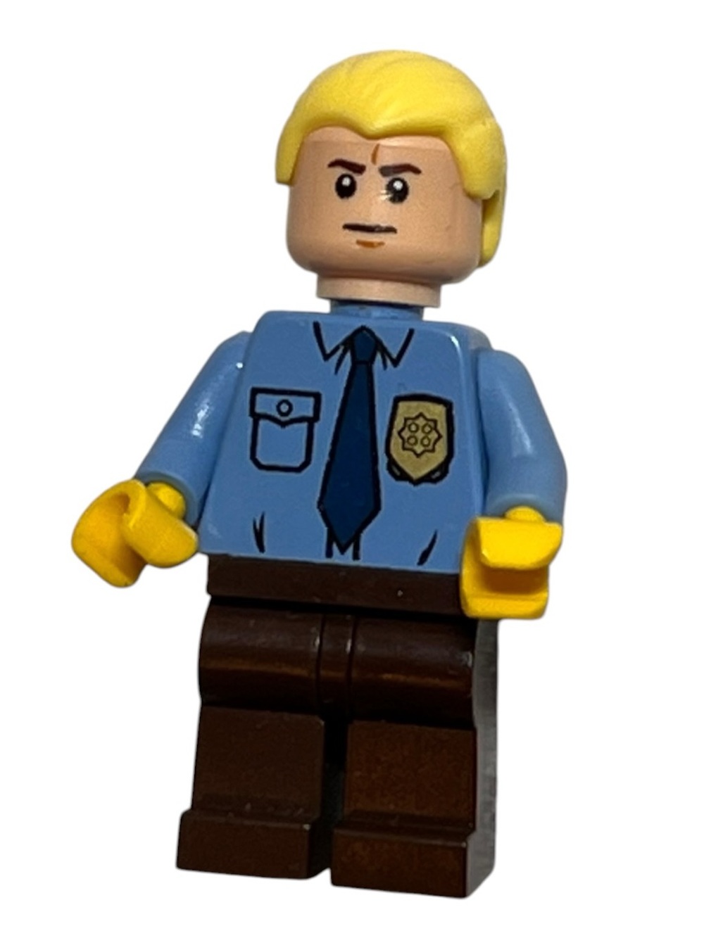 Lego Police Officer Minifigure in Light Blue, Yellow, Brown